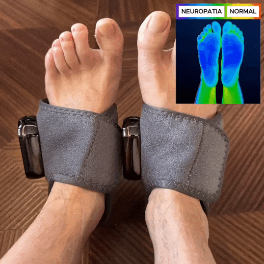 Animação do efeito do NeuroPulse Pro nos nervos do pé