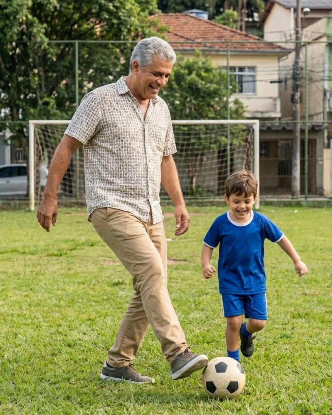 Francisco jogando bola com o neto