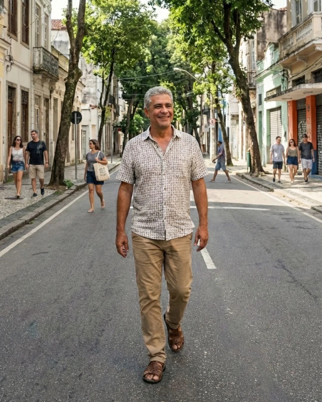 Francisco caminhando pelo bairro
